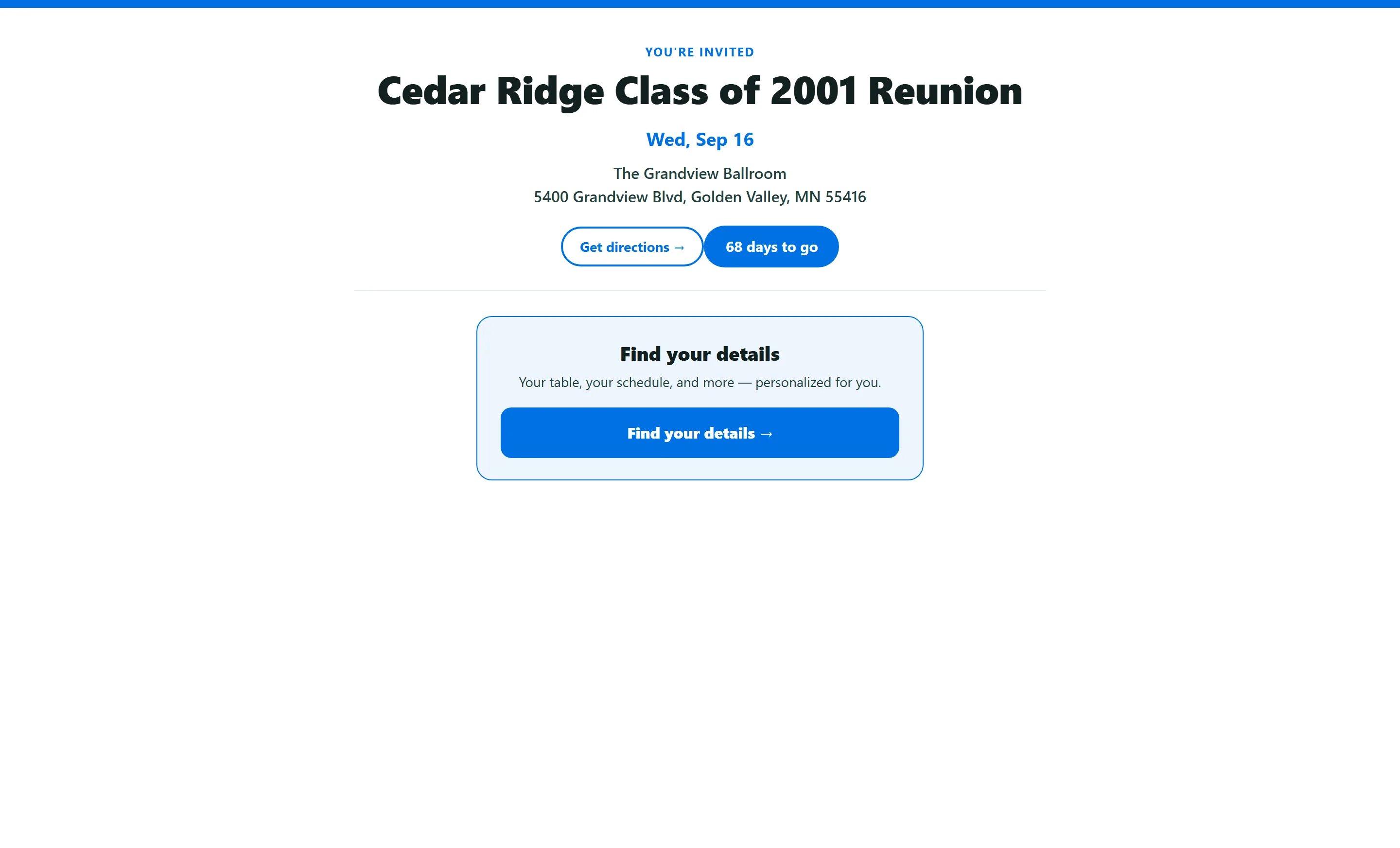 Class reunion page classmates open to RSVP