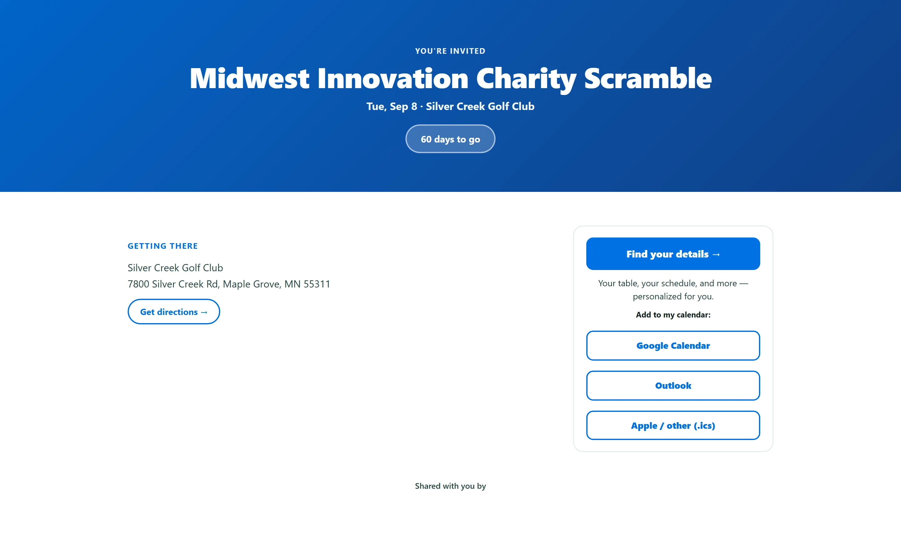 Golf outing page golfers open to register