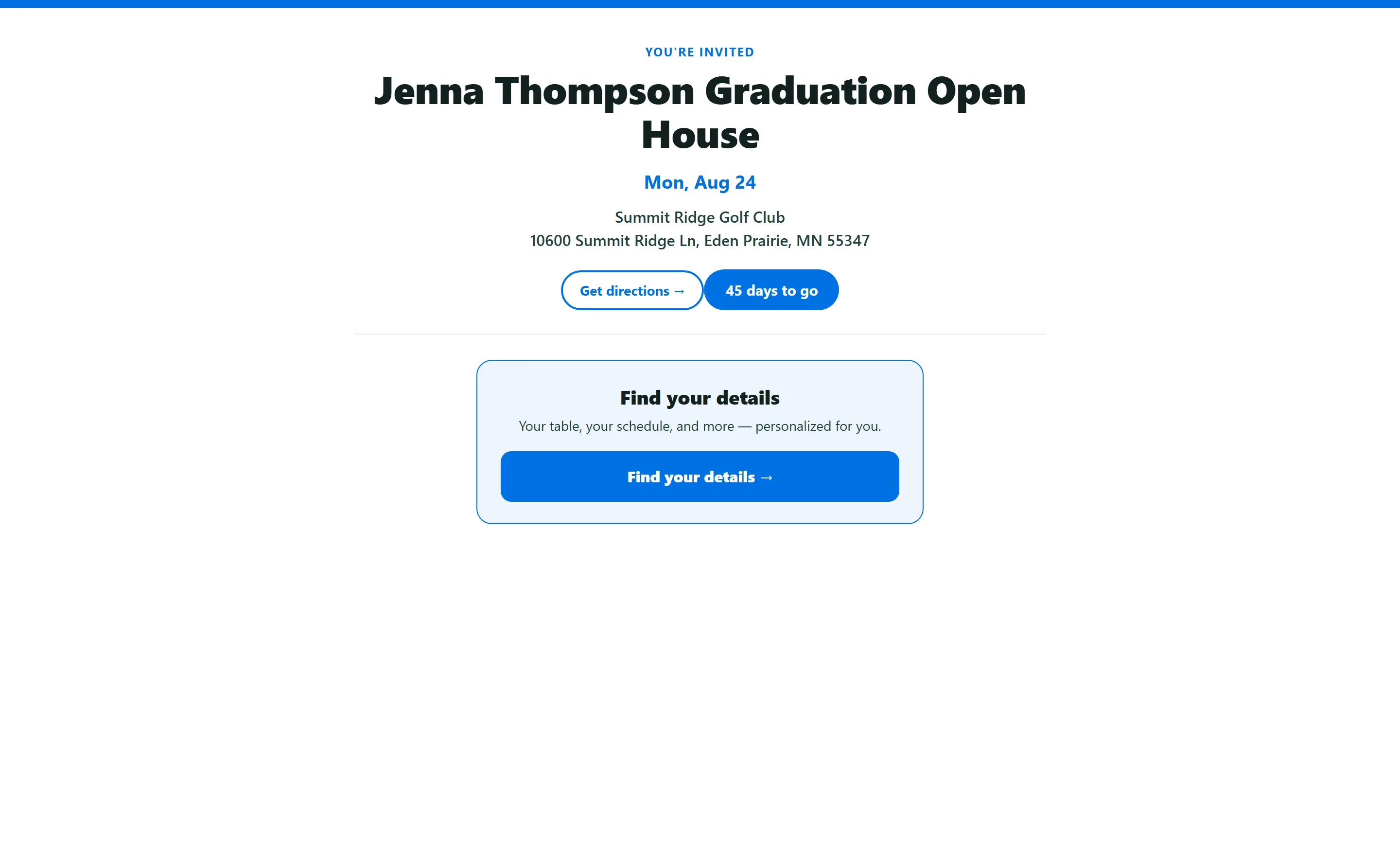Graduation open house page with RSVPs by wave