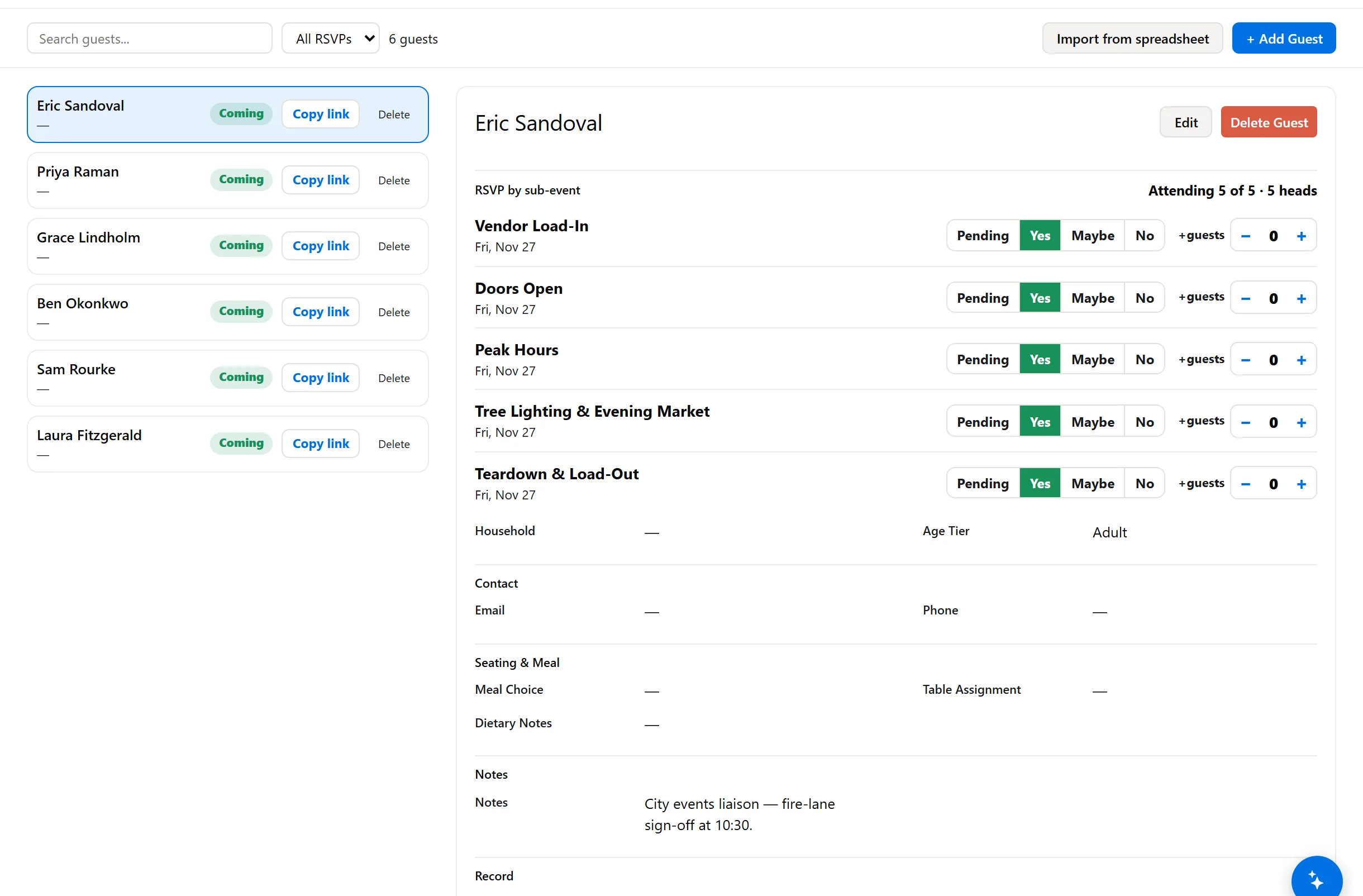 Vendor rep contact list