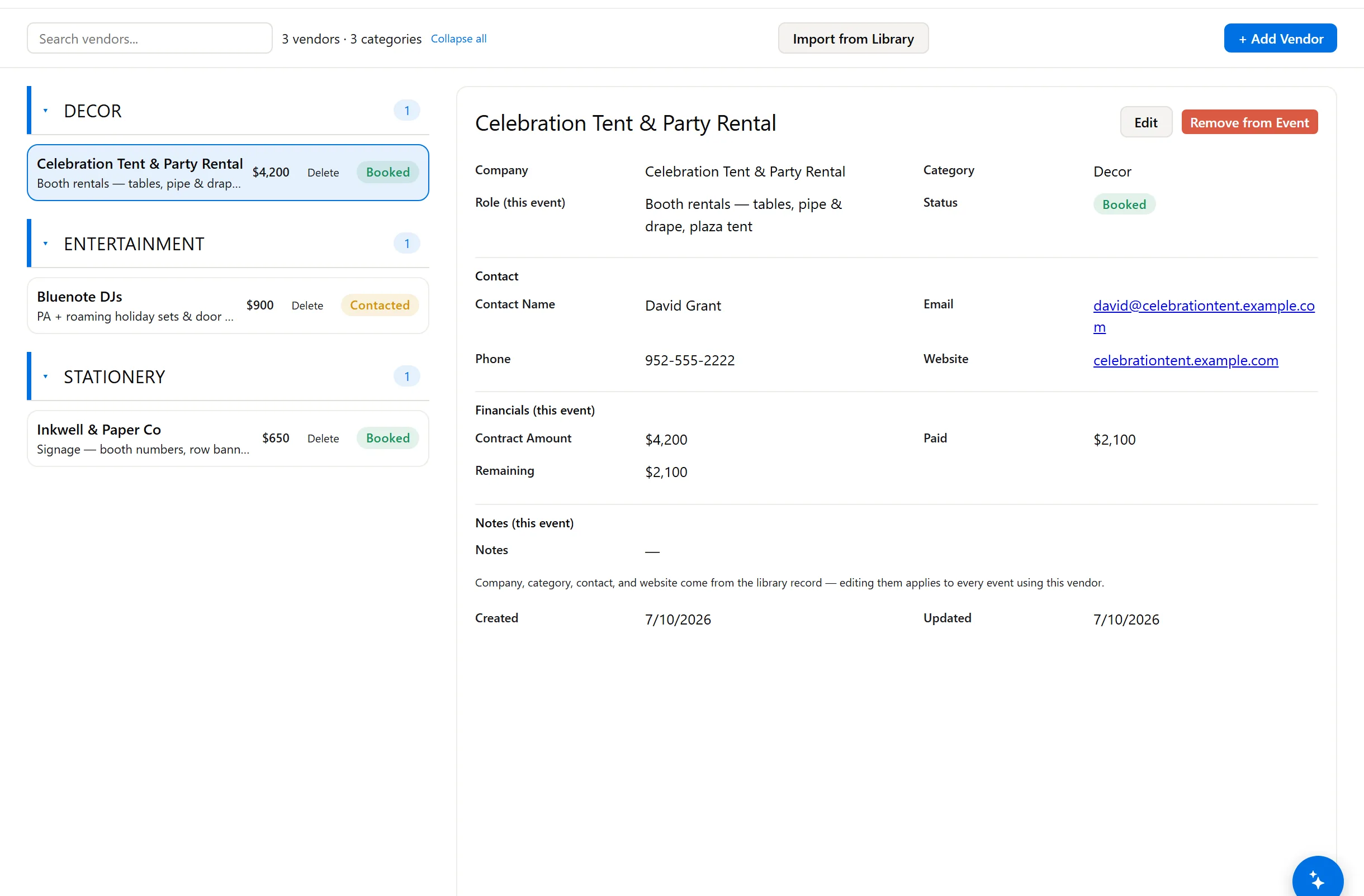 Vendor pipeline from application to confirmed booth