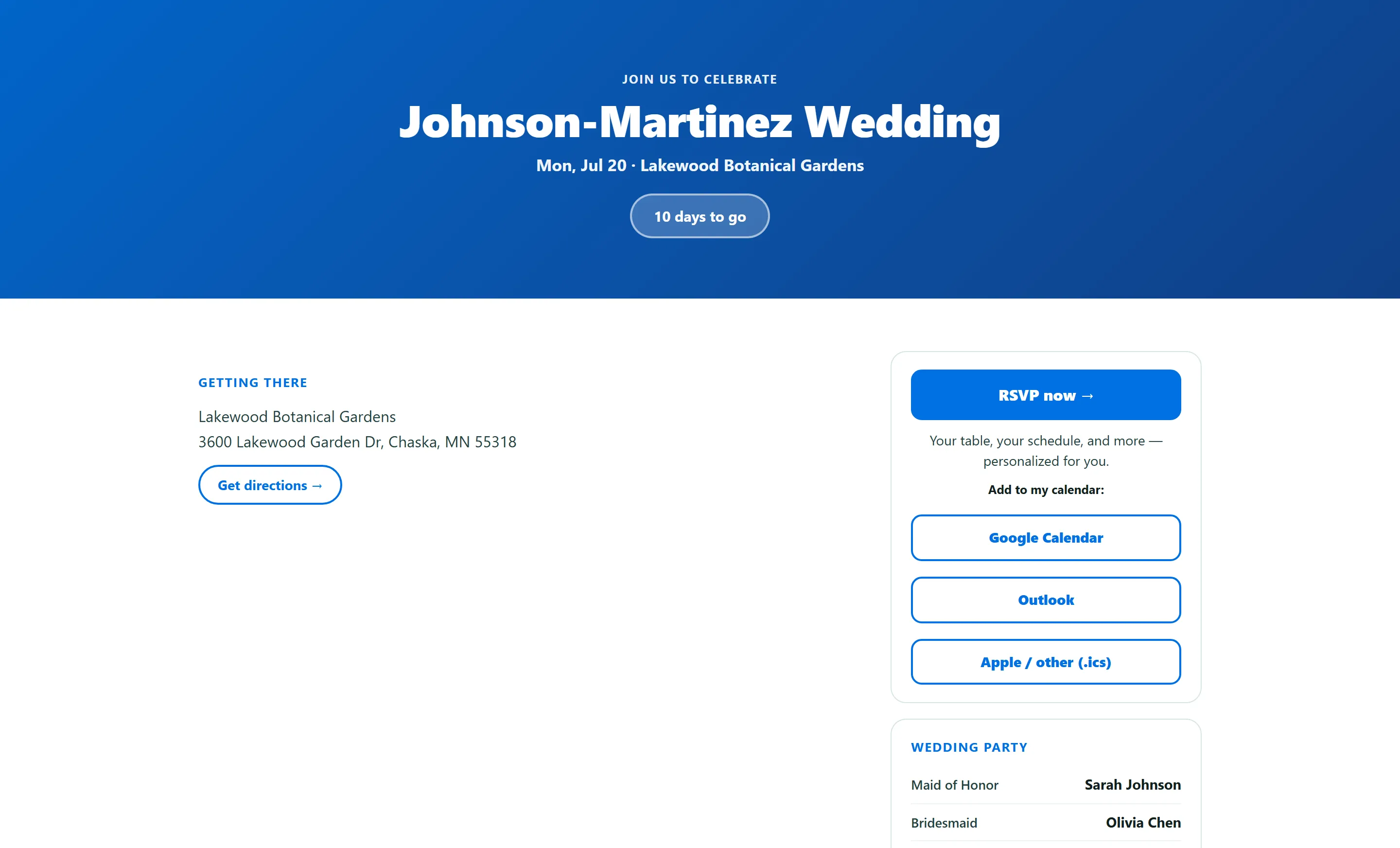 Wedding website guests open to RSVP — no app needed